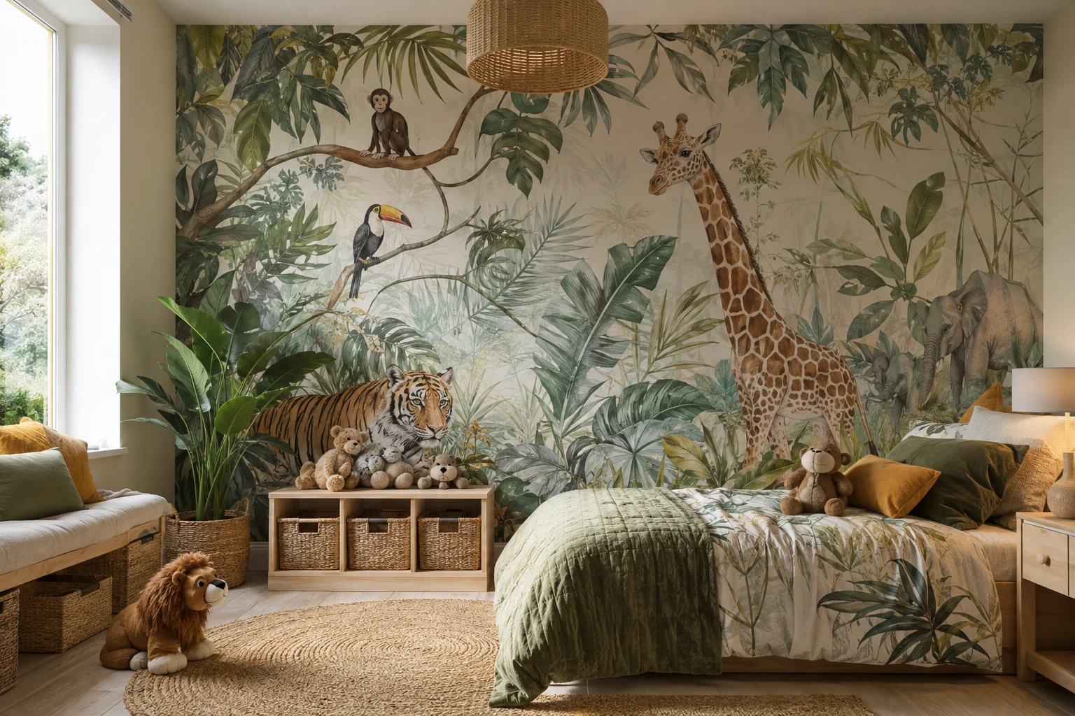 Kinderkamer mural met jungle en dieren
