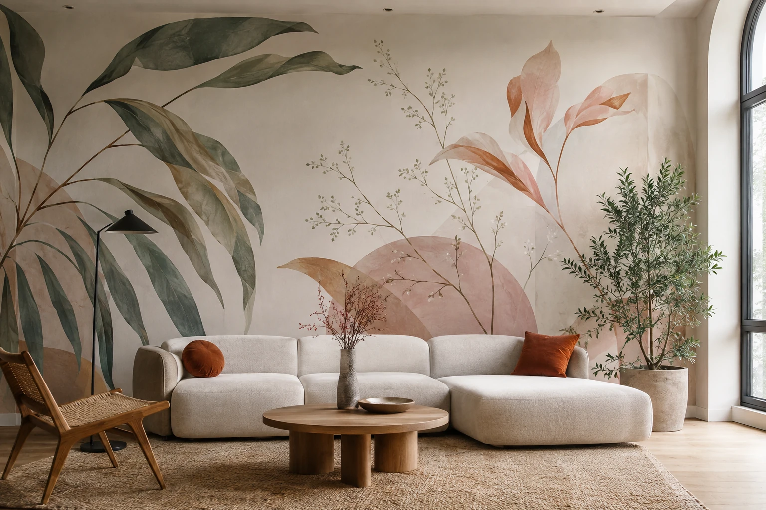 Botanische mural in modern interieur